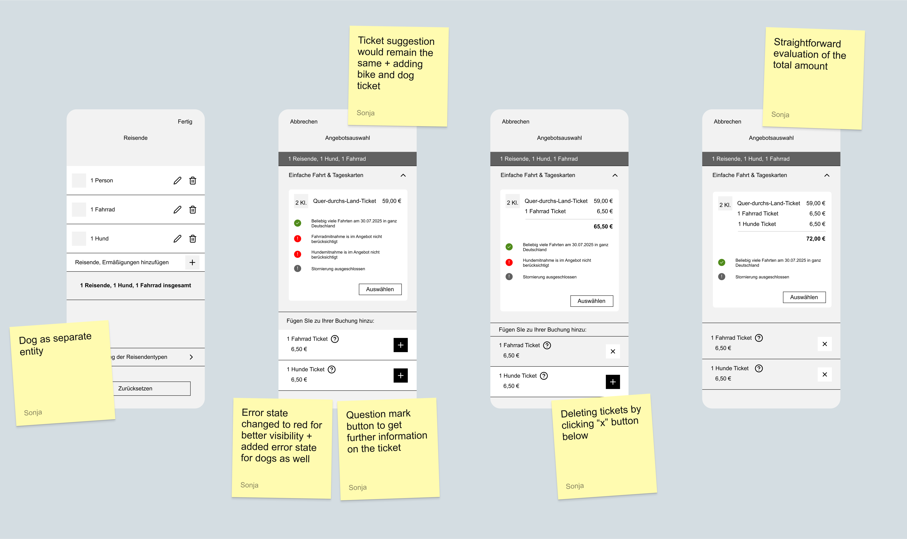 Mid-fidelity screens on a design board