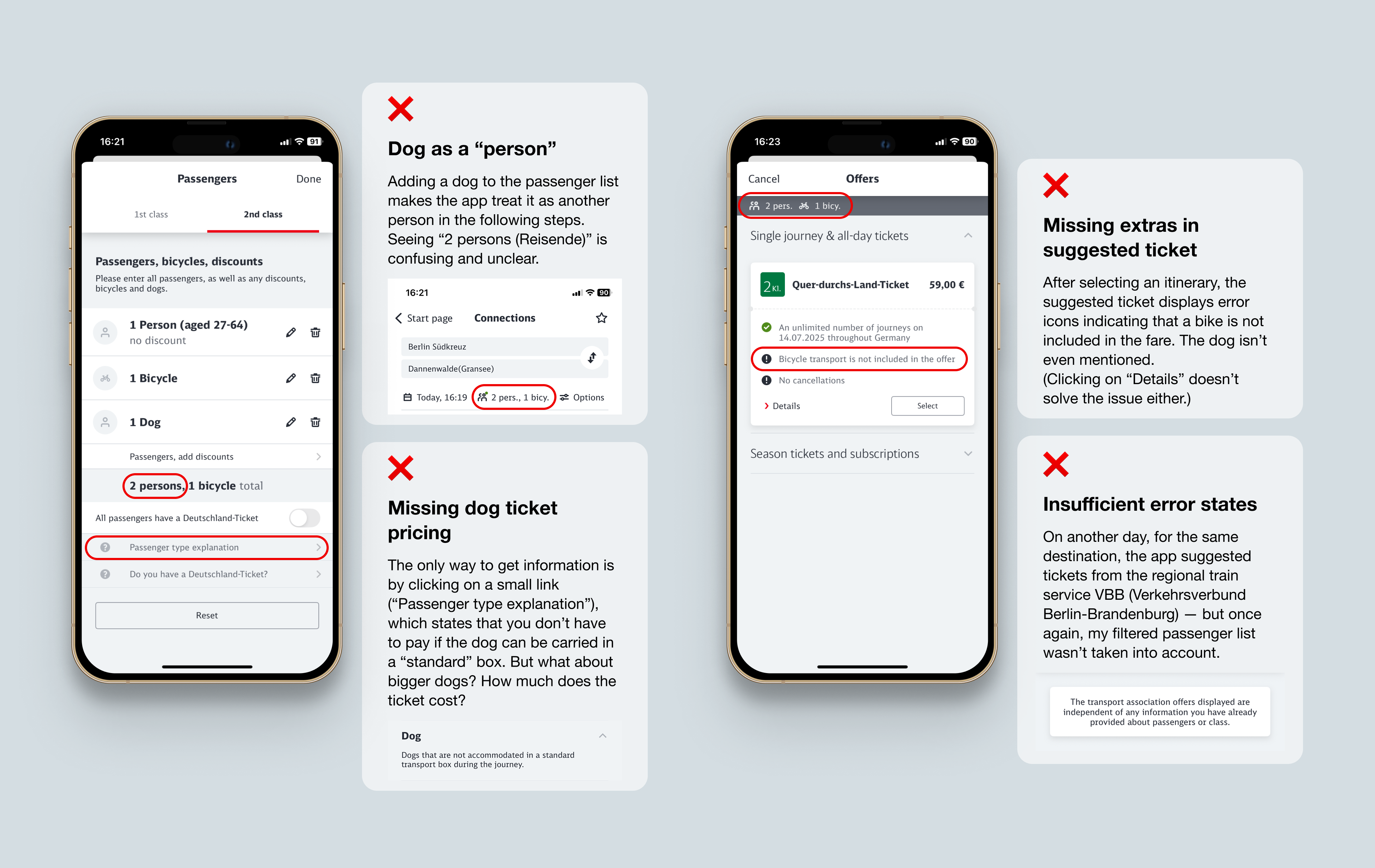 Pain points identified in the current Deutsche Bahn booking flow