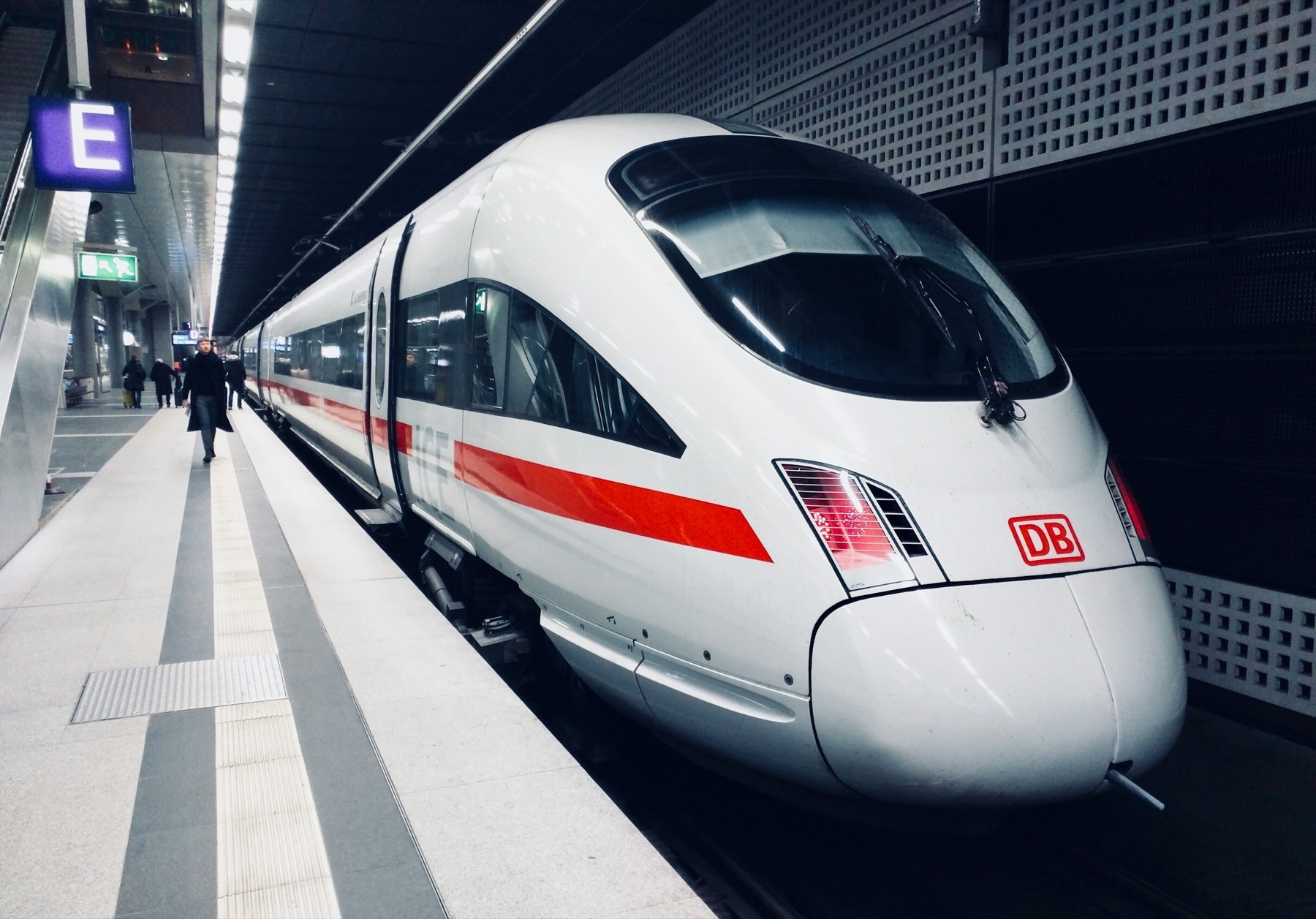 An ICE train at a Deutsche Bahn station