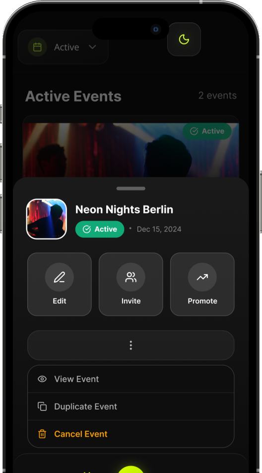 Louco creator — active events list, before redesign