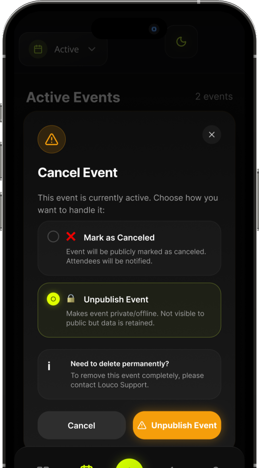Cancel event dialog, before redesign