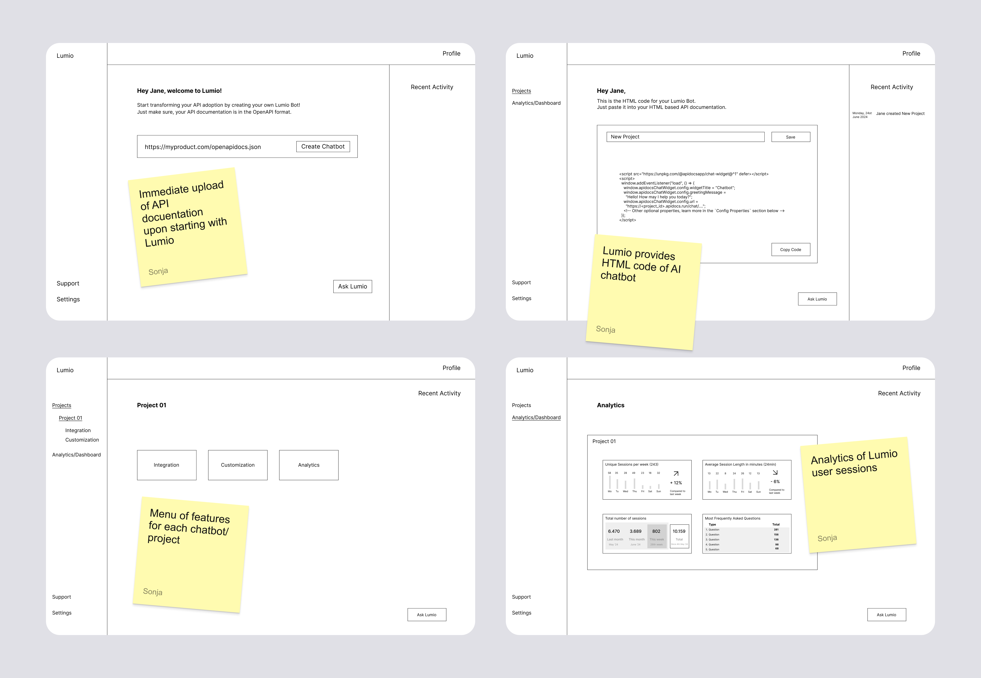 Lumio wireframes