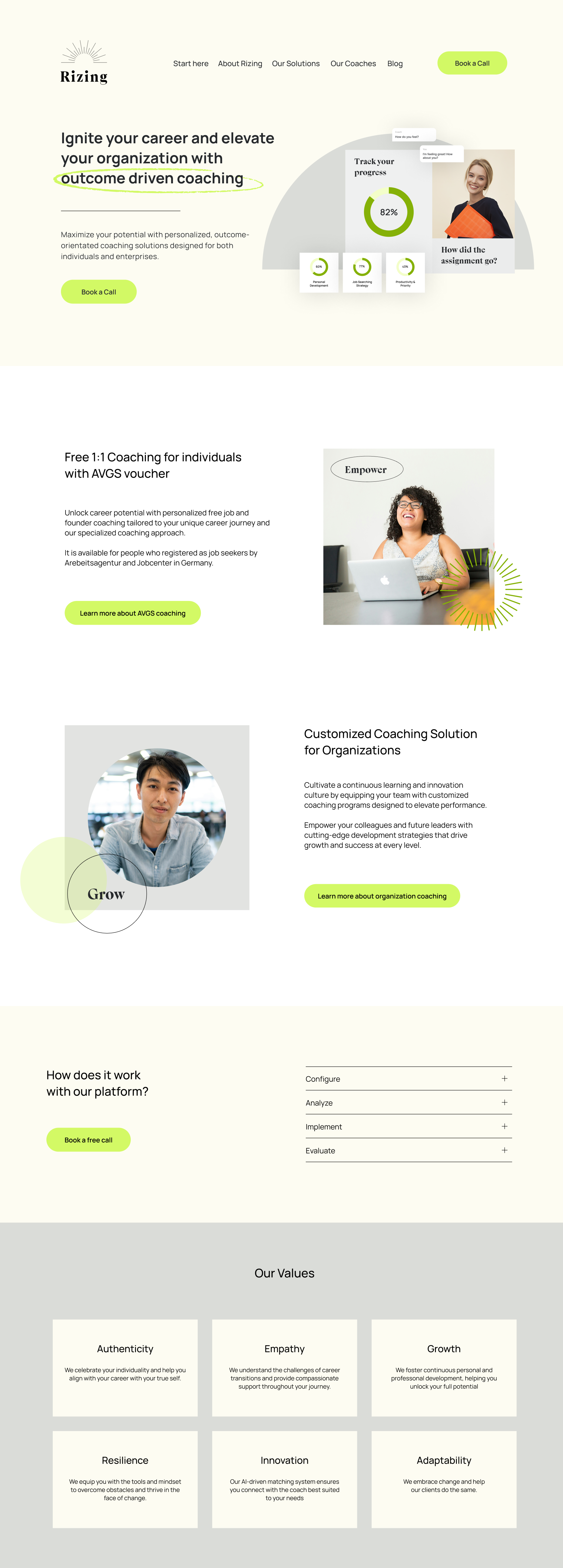 Final Rizing website — desktop